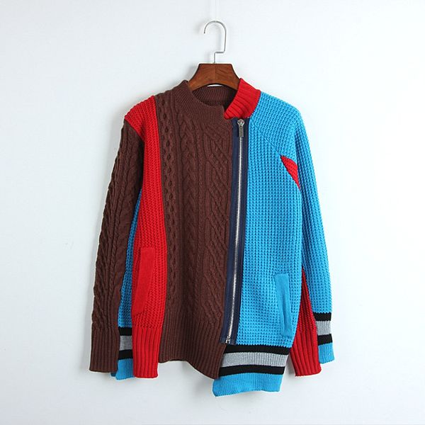 new spring women cardigan knitted runway casual coat irregular fashion zipper feminino patchwork loose outwear, White;black
new spring women cardigan knitted runway casual coat irregular fashion zipper feminino patchwork loose outwear, White;black