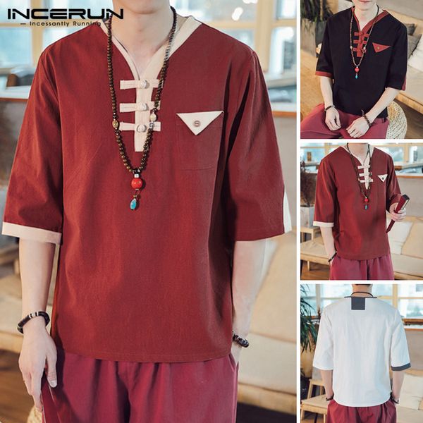 incerun 2020 men casual shirts half sleeve street casual vintage v neck camisa masculina color-block cotton chinese style shirt, White;black
incerun 2020 men casual shirts half sleeve street casual vintage v neck camisa masculina color-block cotton chinese style shirt, White;black