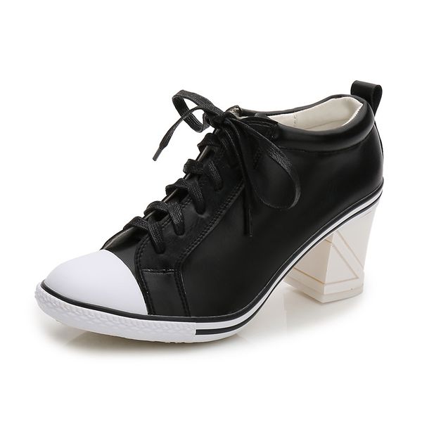 autumn new korean genuine leather wild women's single shoes high heels lacing fashion sneaker personality trend student shoes, Black
autumn new korean genuine leather wild women's single shoes high heels lacing fashion sneaker personality trend student shoes, Black