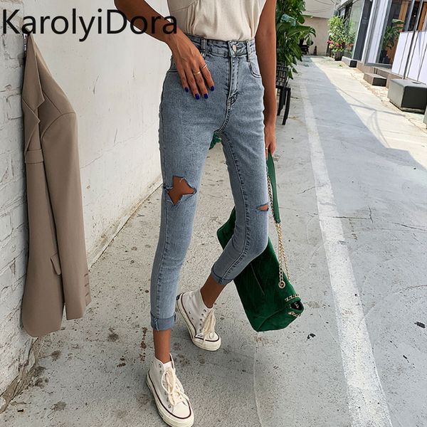 fashion 2020 spring korean new autumn trend is thin personality distressed old hole high waist slim feet jeans, Blue
fashion 2020 spring korean new autumn trend is thin personality distressed old hole high waist slim feet jeans, Blue