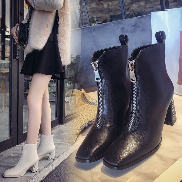 square toe pu retro ankle boots women rivet high solid boots square heel zip casual fashion winter shoes plus size, Black
square toe pu retro ankle boots women rivet high solid boots square heel zip casual fashion winter shoes plus size, Black