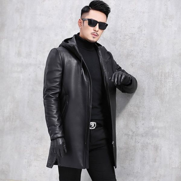 winter genuine leather coat men's hooded sheepskin down jacket long warm thickened down coat, Black
winter genuine leather coat men's hooded sheepskin down jacket long warm thickened down coat, Black