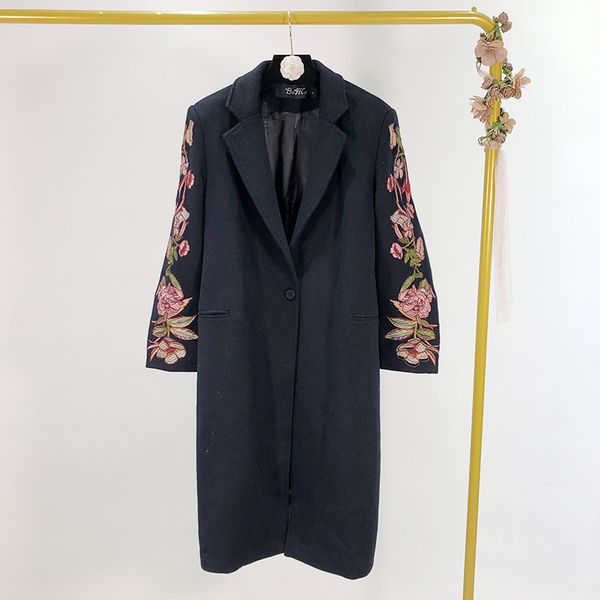 2020 spring new retro embroidery flowers in the long woolen coat female slim slim coat, Black
2020 spring new retro embroidery flowers in the long woolen coat female slim slim coat, Black
