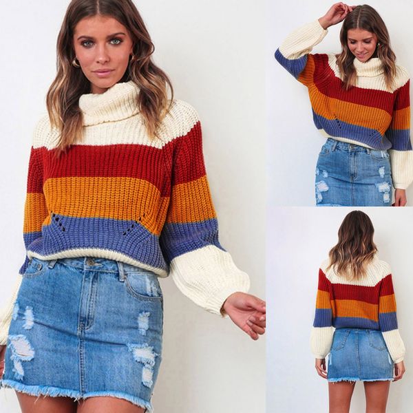 women's sweaters sweater women ladies winter fashion high collar rainbow striped loose knitted pullovers long sleeve casual mujer, White;black
women's sweaters sweater women ladies winter fashion high collar rainbow striped loose knitted pullovers long sleeve casual mujer, White;black