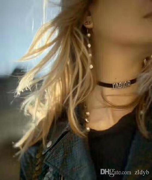 high-end ретро форма сердца кристалл письма кулон колье ожерелье с печатью черная лента цепи письма ожерелье женщины мода ювелирные изделия, Golden;silver