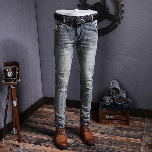 men's jeans men denim solid color pocket elastic mid rise narrow feet quality cotton clothing high, Blue
men's jeans men denim solid color pocket elastic mid rise narrow feet quality cotton clothing high, Blue