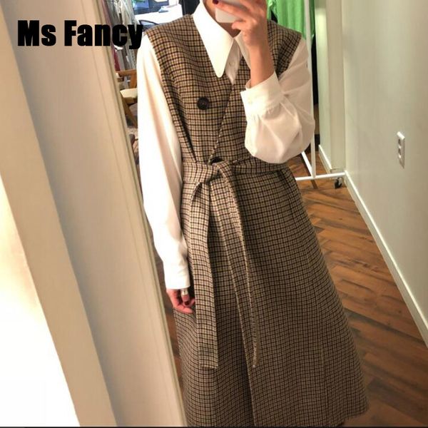autumn women clothing vintage woollen plaid vneck sleeveless vest dress double-breasted lace-up coat, Black
autumn women clothing vintage woollen plaid vneck sleeveless vest dress double-breasted lace-up coat, Black