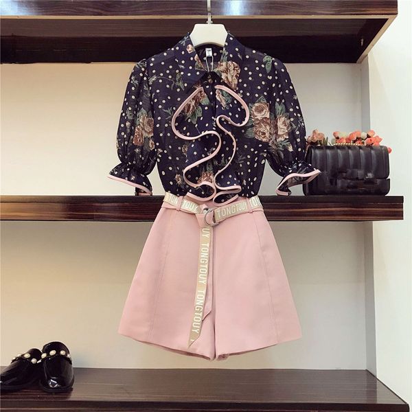 women's summer suits 2019 new ruffles dot print chiffon shirt &high waist wide leg shorts leisure 2 piece sets with belt, White
women's summer suits 2019 new ruffles dot print chiffon shirt &high waist wide leg shorts leisure 2 piece sets with belt, White