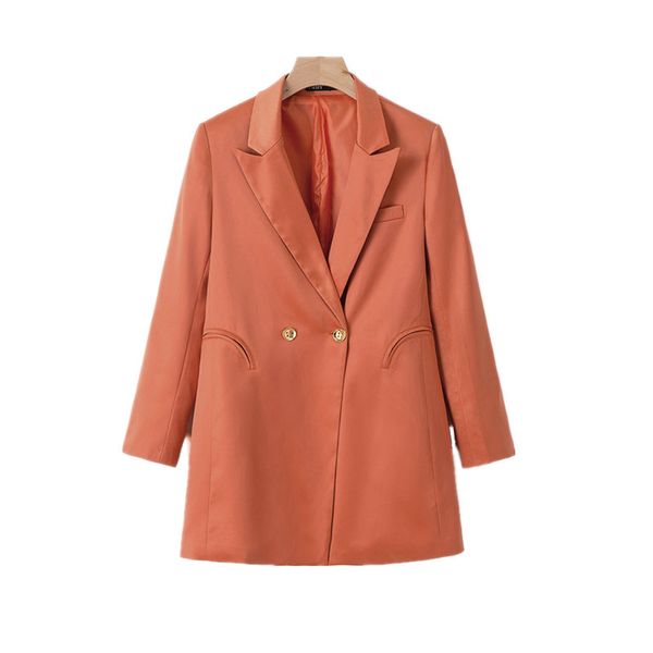 women satin double breasted blazer long sleeve gold button office work ladies coat jacket, White;black
women satin double breasted blazer long sleeve gold button office work ladies coat jacket, White;black