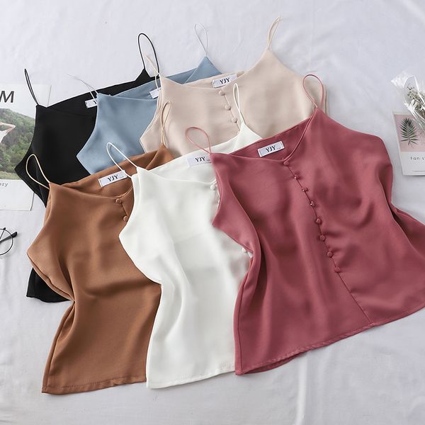 solid color v neck sleeveless women satin camis summer imitated silk camis haut femme, White
solid color v neck sleeveless women satin camis summer imitated silk camis haut femme, White