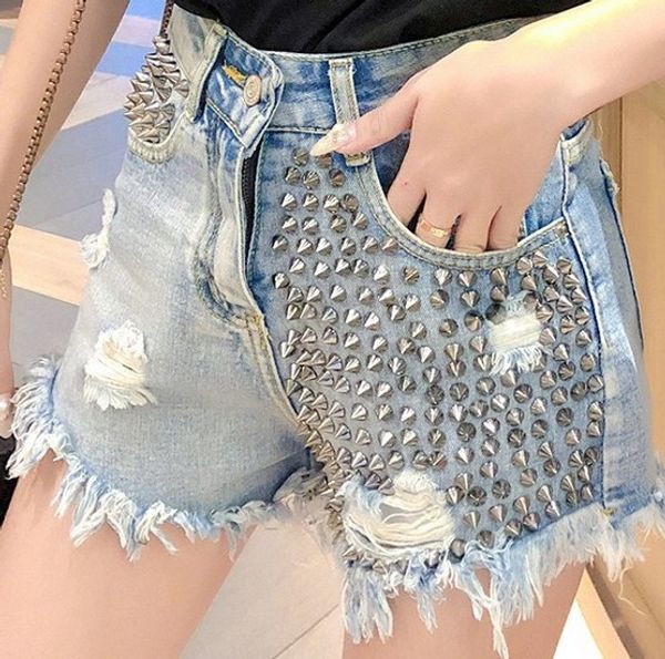 2019 woman jeans harajuku style half rivet edge denim shorts hole grinding white wide leg pants student pants a27, Blue
2019 woman jeans harajuku style half rivet edge denim shorts hole grinding white wide leg pants student pants a27, Blue