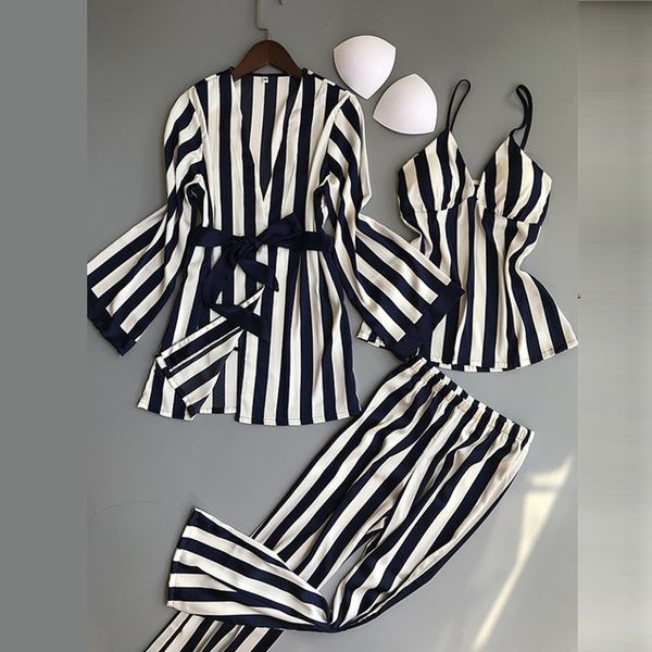 women pajamas sets 3 pieces fashion spaghetti strap satin sleepwear female stripes long sleeve summer home clothing pijama, Black;red
women pajamas sets 3 pieces fashion spaghetti strap satin sleepwear female stripes long sleeve summer home clothing pijama, Black;red