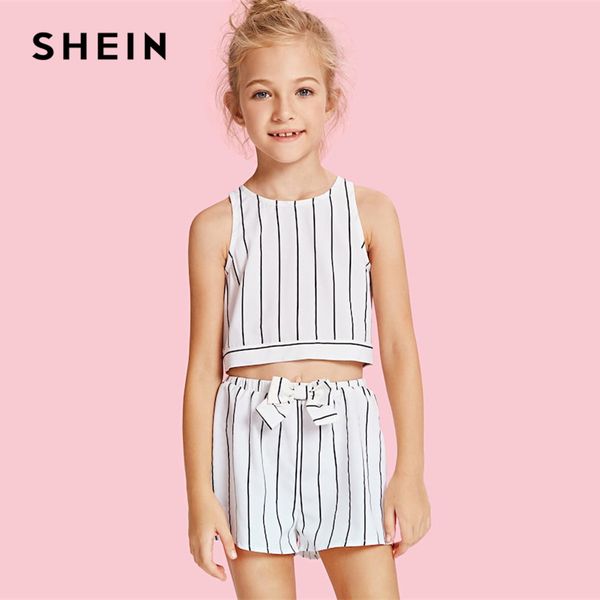 shein kiddie girls slit knot back stripe shell and shorts clothes sets 2019 spring sleeveless bow vacation kids suit sets, White
shein kiddie girls slit knot back stripe shell and shorts clothes sets 2019 spring sleeveless bow vacation kids suit sets, White