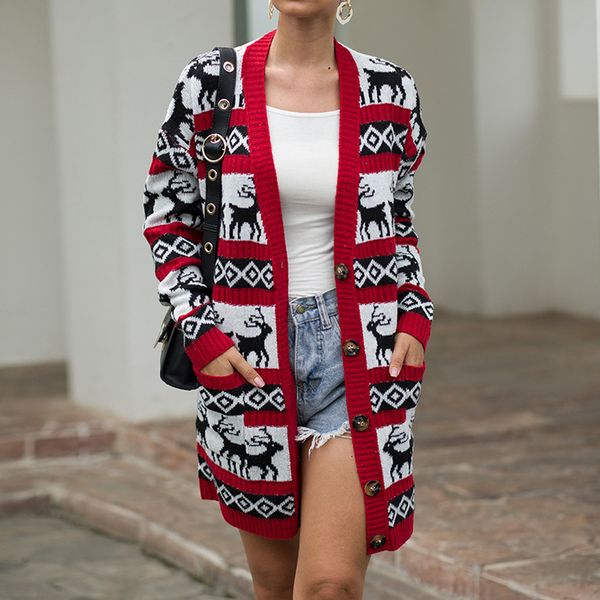 women sweater fashion christmas elk print sweater winter long sleeve outwear knitted casual cardigan overcoat coats #45, White
women sweater fashion christmas elk print sweater winter long sleeve outwear knitted casual cardigan overcoat coats #45, White