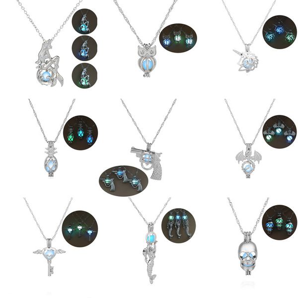 3 colors/styles glow in the dark necklaces for women hollow mermaid owl gun skull key dragon pineapple cage locket pendant chains jewelry, Silver
3 colors/styles glow in the dark necklaces for women hollow mermaid owl gun skull key dragon pineapple cage locket pendant chains jewelry, Silver