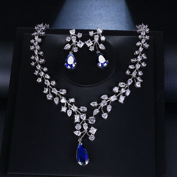 elegant white gold color leaves water drop women party wedding necklace and earrings royal blue cz stones jewelry sets gifts, Silver
elegant white gold color leaves water drop women party wedding necklace and earrings royal blue cz stones jewelry sets gifts, Silver