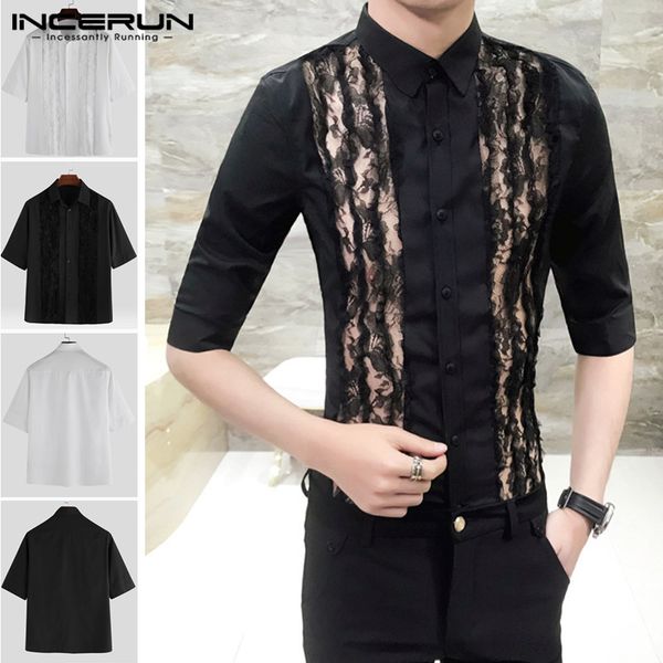 men's casual shirts incerun fashion men dress shirt lace patchwork party nightclub blouse chic half sleeve turn-down collar mens, White;black
men's casual shirts incerun fashion men dress shirt lace patchwork party nightclub blouse chic half sleeve turn-down collar mens, White;black