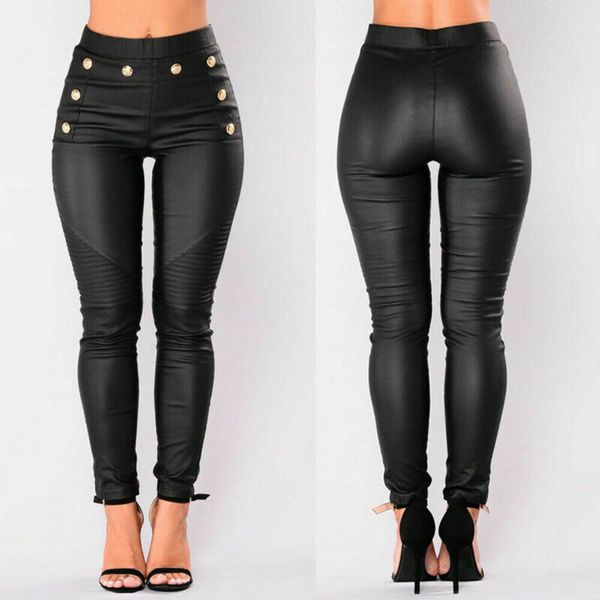 women pu leather pants buttons high waist skinny pants leggings 2020 fashion lady pencil trousers clubwear black, Black;white
women pu leather pants buttons high waist skinny pants leggings 2020 fashion lady pencil trousers clubwear black, Black;white