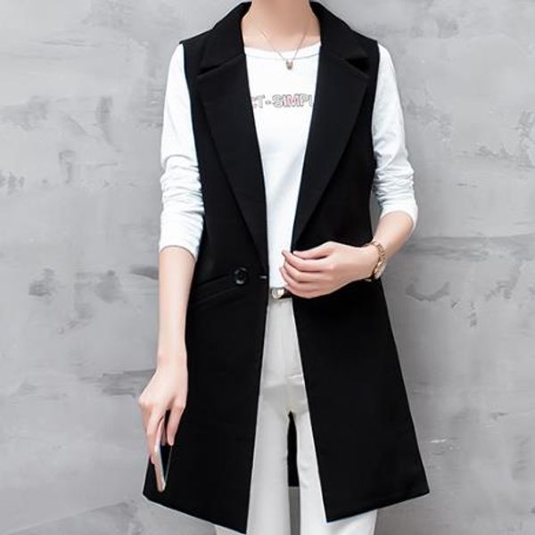 sleeveless spring autumn suit jacket women long blazer vest plus size sleeveless jacket ae609, Black;white 
sleeveless spring autumn suit jacket women long blazer vest plus size sleeveless jacket ae609, Black;white
