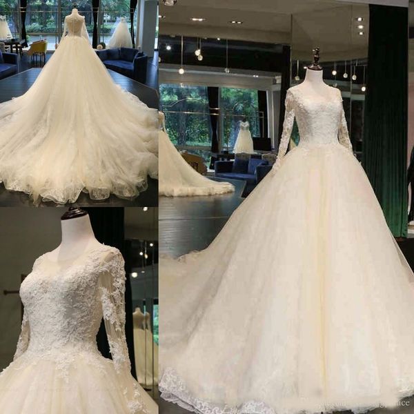2020 jewel neck a-line wedding dresses cathedral train appliques beaded long sleeve button up back bridal wedding gowns, White
2020 jewel neck a-line wedding dresses cathedral train appliques beaded long sleeve button up back bridal wedding gowns, White