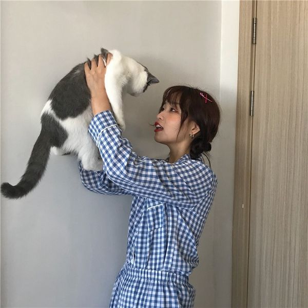 jinuo new arrival autumn winter women casual plaid loose warm pajama set young girls korean casual home service suit sleepwear, Blue;gray
jinuo new arrival autumn winter women casual plaid loose warm pajama set young girls korean casual home service suit sleepwear, Blue;gray