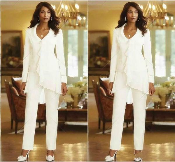 white chiffon mother of the bride pant suits v neck long sleeves front ruffles groom mother gowns plus size mother bride dress, Black;red
white chiffon mother of the bride pant suits v neck long sleeves front ruffles groom mother gowns plus size mother bride dress, Black;red