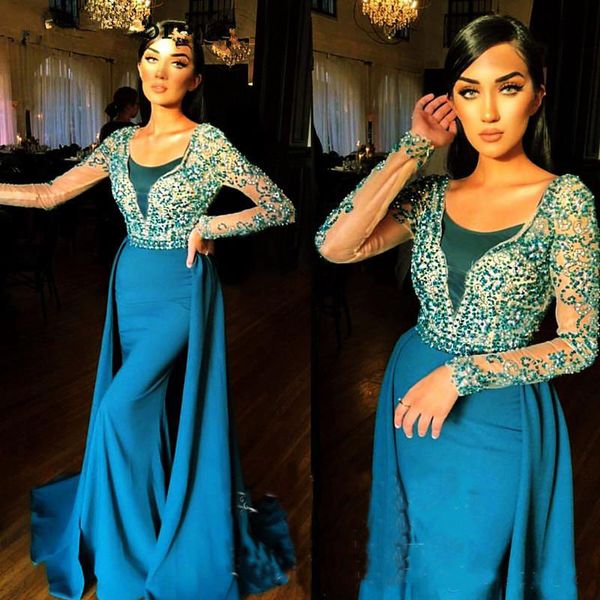 Fashion Overskirts Mermaid Formal Evening Dresses 2019 Beads Long Sleeves V Neck Major Prom Dresses Scoop Women Pageant Party Gowns
Fashion Overskirts Mermaid Formal Evening Dresses 2019 Beads Long Sleeves V Neck Major Prom Dresses Scoop Women Pageant Party Gowns