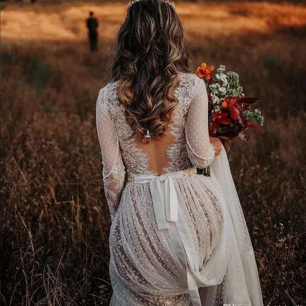 vintage bohemia lace wedding dress 2020 robe de mariee long sleeve boho vestido de noiva backless dot lace beach wedding gowns, White
vintage bohemia lace wedding dress 2020 robe de mariee long sleeve boho vestido de noiva backless dot lace beach wedding gowns, White