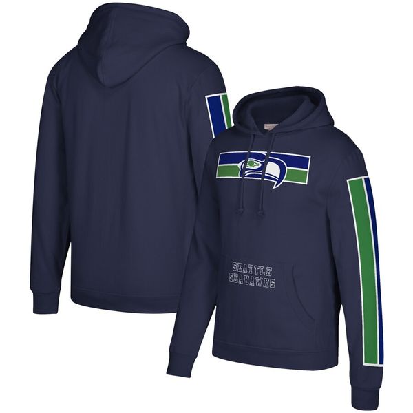 

men seattle seahawks mitchell & ness three stripe pullover nfl hoodie - college navy, Blue;black