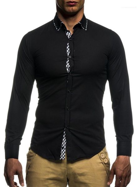 slim single breasted mens shirts casual long sleeve males clothing plaid panelled mens casual shirts fashion, White;black
slim single breasted mens shirts casual long sleeve males clothing plaid panelled mens casual shirts fashion, White;black