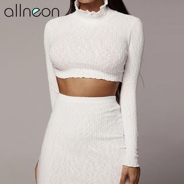 allneon fashion 2 piece sets women solid ruffle turtleneck long sleeve crop and knee skirts sets elegant matching set mujer, White
allneon fashion 2 piece sets women solid ruffle turtleneck long sleeve crop and knee skirts sets elegant matching set mujer, White