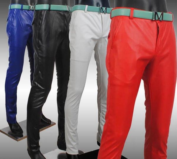 white leather pants mens feet pants fashion thin motorcycle pu trousers for men personality pantalon homme waterproof red blue, Black
white leather pants mens feet pants fashion thin motorcycle pu trousers for men personality pantalon homme waterproof red blue, Black
