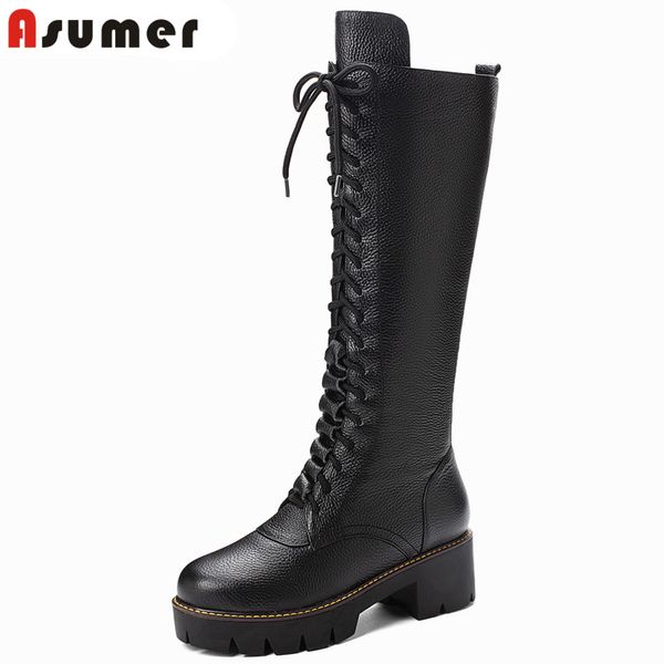 asumer 2020 new cow genuine leather boots women square high heels lace up winter boots ladies knight knee high snow, Black
asumer 2020 new cow genuine leather boots women square high heels lace up winter boots ladies knight knee high snow, Black