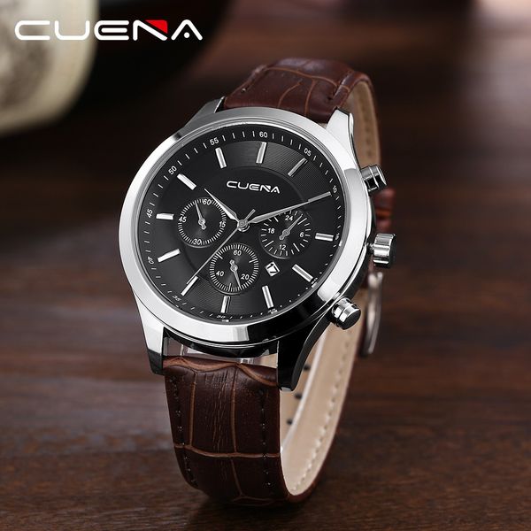 cuena fashion casual men's watch leather alloy analog quartz wrist mens clock business date watches horloges mannen, Slivery;brown
cuena fashion casual men's watch leather alloy analog quartz wrist mens clock business date watches horloges mannen, Slivery;brown