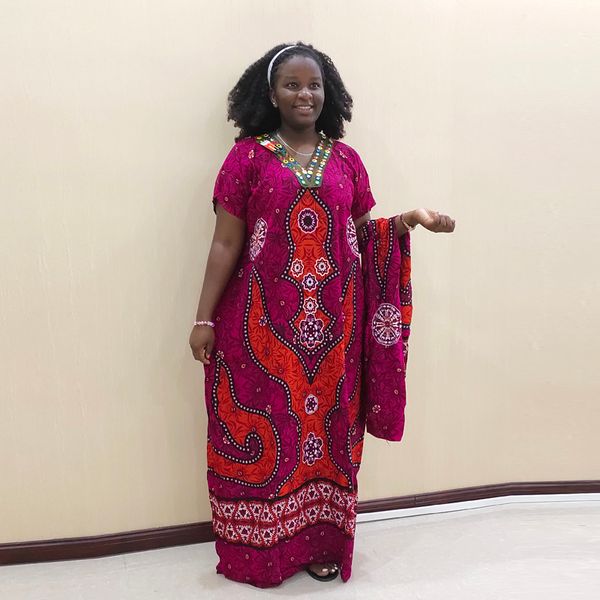 traditional print sequined v-neck loose african casual dresses for women with scarf, Red
traditional print sequined v-neck loose african casual dresses for women with scarf, Red
