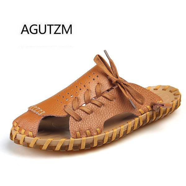 agutzm brand 81011 popular man slides soft split leather fashion manual sutures rubber sole summer men's slippers, Blue;gray
agutzm brand 81011 popular man slides soft split leather fashion manual sutures rubber sole summer men's slippers, Blue;gray