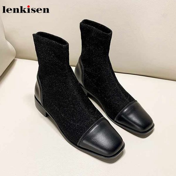 lenkisen popular socks boots cow leather low heels square toe mixed colors metal decorations winter women warm ankle boots l13, Black
lenkisen popular socks boots cow leather low heels square toe mixed colors metal decorations winter women warm ankle boots l13, Black