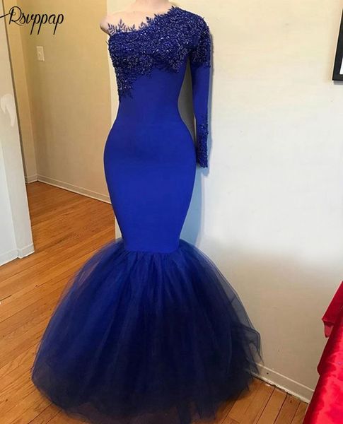 single long sleeve one shoulder mermaid beaded lace mermaid african black girl royal blue long prom dresses 2019, White;black 
single long sleeve one shoulder mermaid beaded lace mermaid african black girl royal blue long prom dresses 2019, White;black