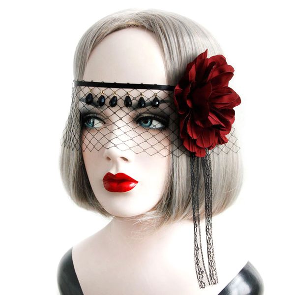 black lace veil covering face headdress big red flower headband back gothic cos crystal tussals headwear for halloween party
black lace veil covering face headdress big red flower headband back gothic cos crystal tussals headwear for halloween party