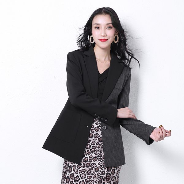 2019 autumn new women's commuter collision color long-sleeved slim long suit jacket female, Black;white
2019 autumn new women's commuter collision color long-sleeved slim long suit jacket female, Black;white