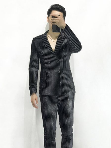 100%real mens stars silver glitter stripe velvet black tuxedo suit /event/evening/stage performance/jacket with pants, White;black
100%real mens stars silver glitter stripe velvet black tuxedo suit /event/evening/stage performance/jacket with pants, White;black