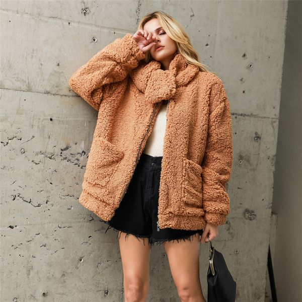 woman winter coats long sleeve casual solid faux fur pocket outwear cardigan pocket loose scarf elegant female coat mujer y0, Black;brown
woman winter coats long sleeve casual solid faux fur pocket outwear cardigan pocket loose scarf elegant female coat mujer y0, Black;brown
