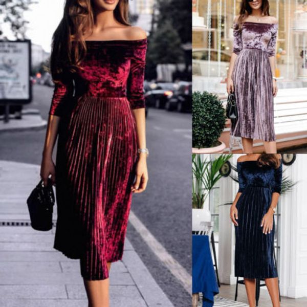 2018 autumn spring womens lady velvet off-shoulder mid sleeve vintage party long dress size s-xl, Black;gray
2018 autumn spring womens lady velvet off-shoulder mid sleeve vintage party long dress size s-xl, Black;gray