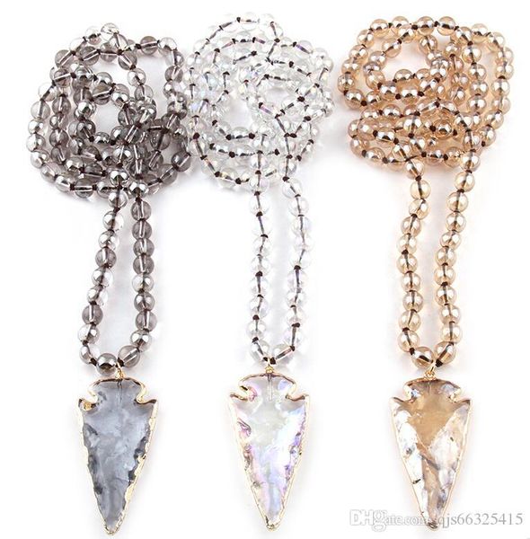 fashion bohemian tribal jewelry 8mm glass long knotted beads glass arrowhead pendant necklaces crystal beads arrowhead necklac, Silver
fashion bohemian tribal jewelry 8mm glass long knotted beads glass arrowhead pendant necklaces crystal beads arrowhead necklac, Silver