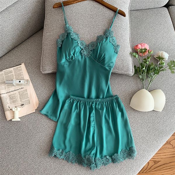 july's syjjf 2 piece women summer pajamas set stain silk and shorts lace flower breathable summer short pants home wear, Black;red
july's syjjf 2 piece women summer pajamas set stain silk and shorts lace flower breathable summer short pants home wear, Black;red