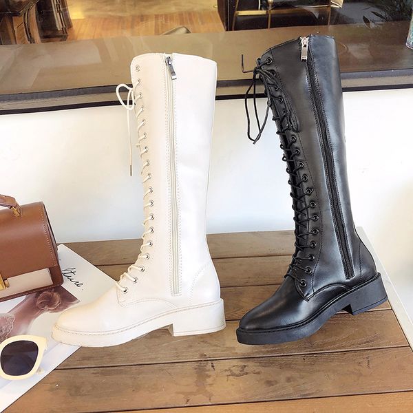 2019 autumn and winter plus velvet white boots korean version of the wild with high boots thin section women's cross straps, Black
2019 autumn and winter plus velvet white boots korean version of the wild with high boots thin section women's cross straps, Black
