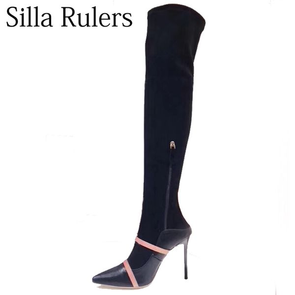 silla rulers ladies thin heel overthe knee boots pointed toe two straps real leather women's boots slip on lean leg, Black
silla rulers ladies thin heel overthe knee boots pointed toe two straps real leather women's boots slip on lean leg, Black