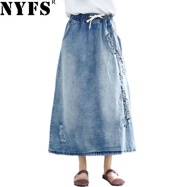 nyfs 2019 new summer vintage women long denim skirt embroidered long skirts vintage jeans elastic waist pencil skirts, Black
nyfs 2019 new summer vintage women long denim skirt embroidered long skirts vintage jeans elastic waist pencil skirts, Black