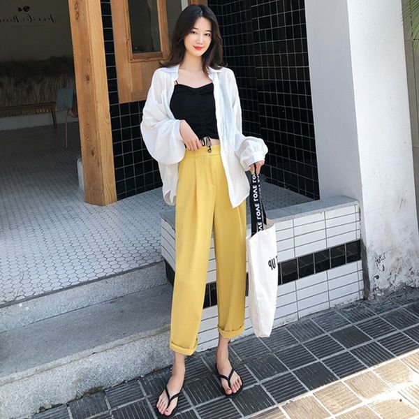 a271-summer trendy one button skinny pants wide leg pants, Black 
a271-summer trendy one button skinny pants wide leg pants, Black