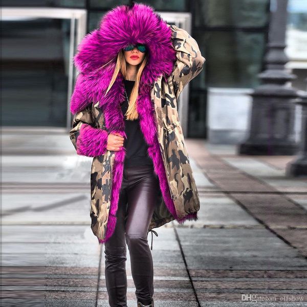 winter new women designer down parks thick fur design long camouflage warm down coats, Black
winter new women designer down parks thick fur design long camouflage warm down coats, Black